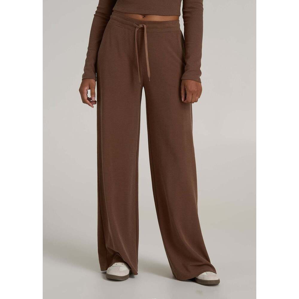 American Tall Mid-Rise Waffle Wide-Leg Pants for Tall Women in Otter Brown Size